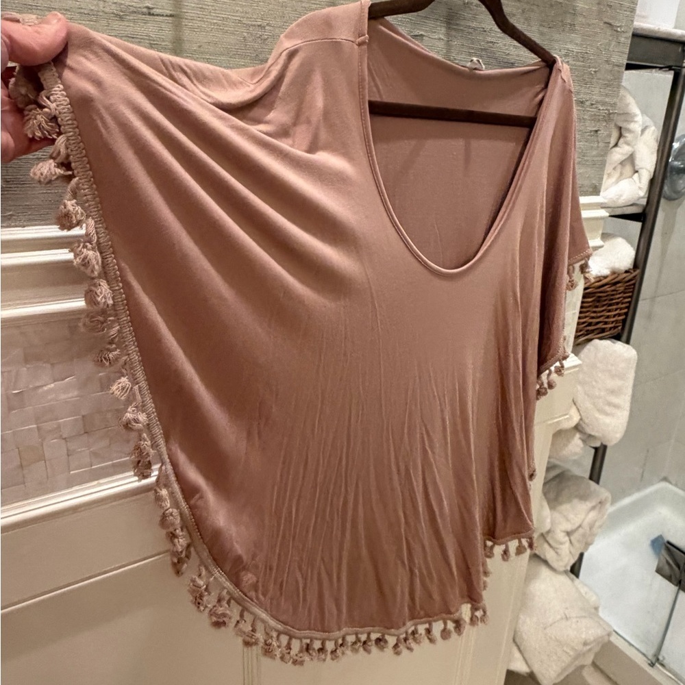 Small fits medium Anthropologie Eri + Ali Tasseled dolman Poncho Top beige - Picture 6 of 11